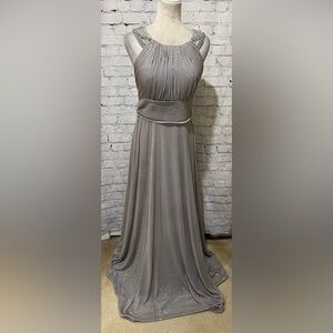 Cachet Nordstrom Silver Sparkle Beaded Dress halter Jeweled party gown Size 6